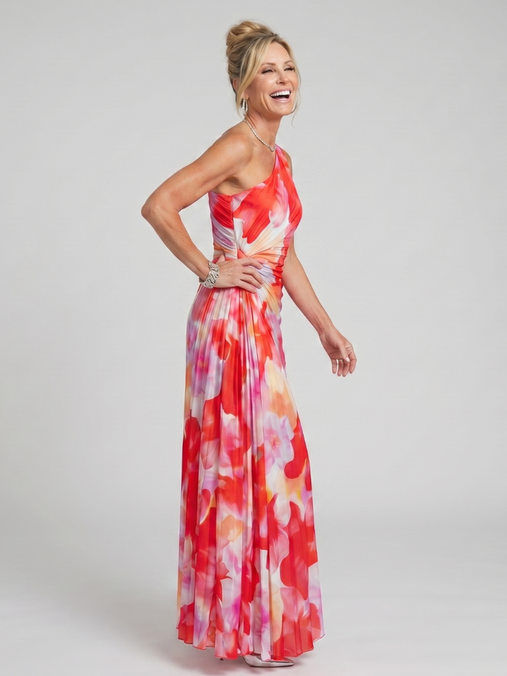 Anya | One Shoulder Pleated Bodice Midi Dress