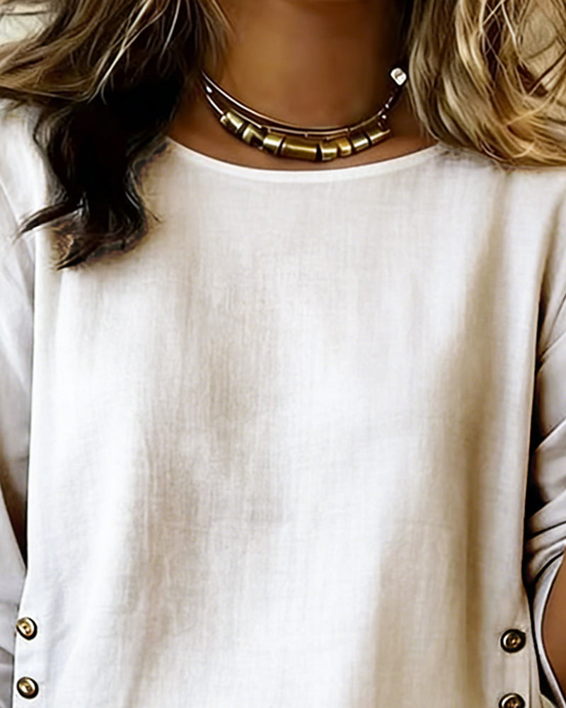Carla | Casual Round Neck Button Design Top