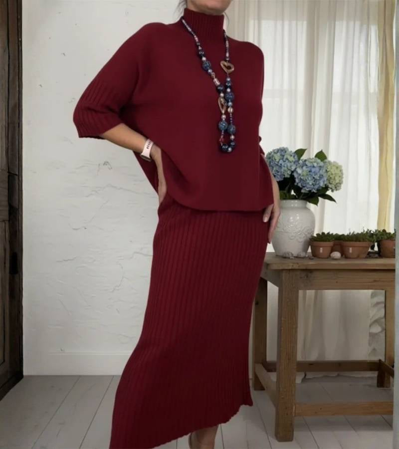Debora | Ribbed Midi Skirt Knit Set