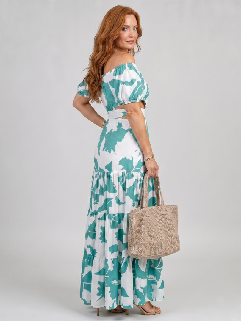 Orelina | Off Shoulder Cutout Waist Maxi Dress
