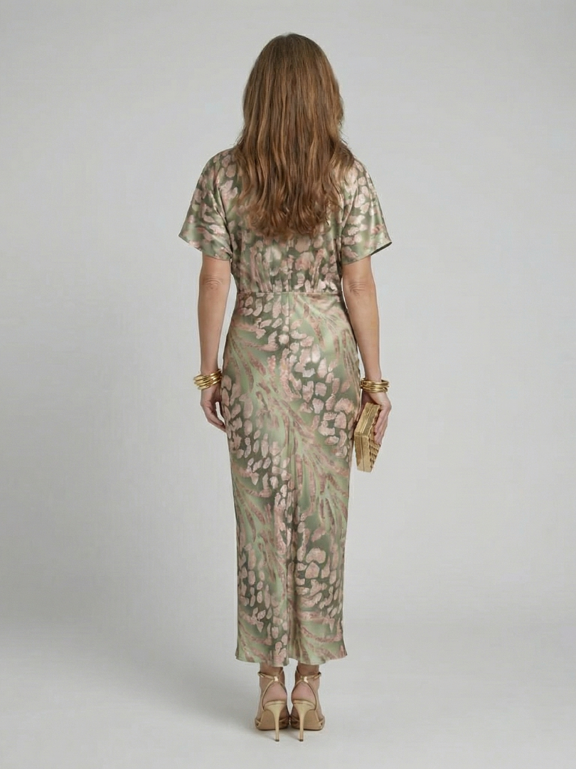 Nora | Abstract Print V Neck Twist Waist Midi Dress