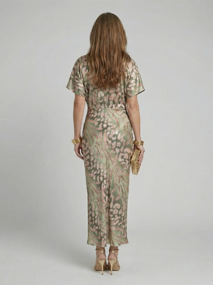 Nora | Abstract Print V Neck Twist Waist Midi Dress