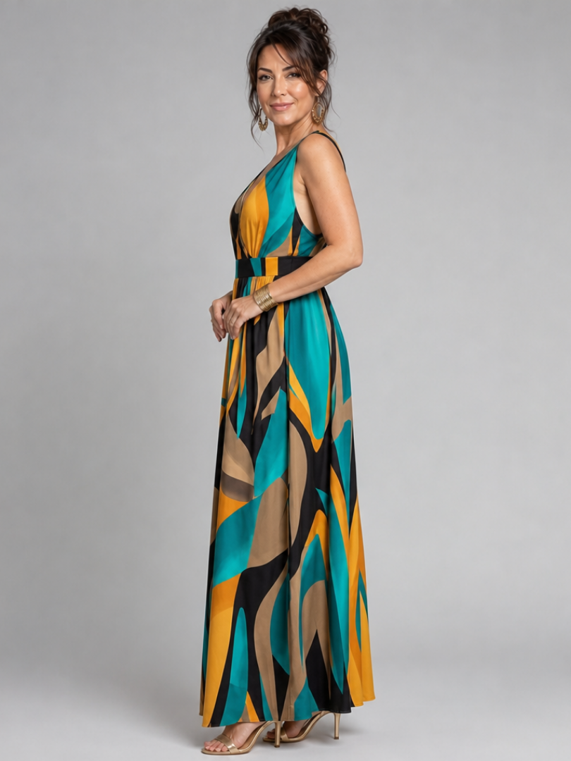 Zarela | Sleeveless Abstract Print Maxi Dress