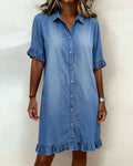 Maria | Comfortable Denim Dress with Flattering Pleats