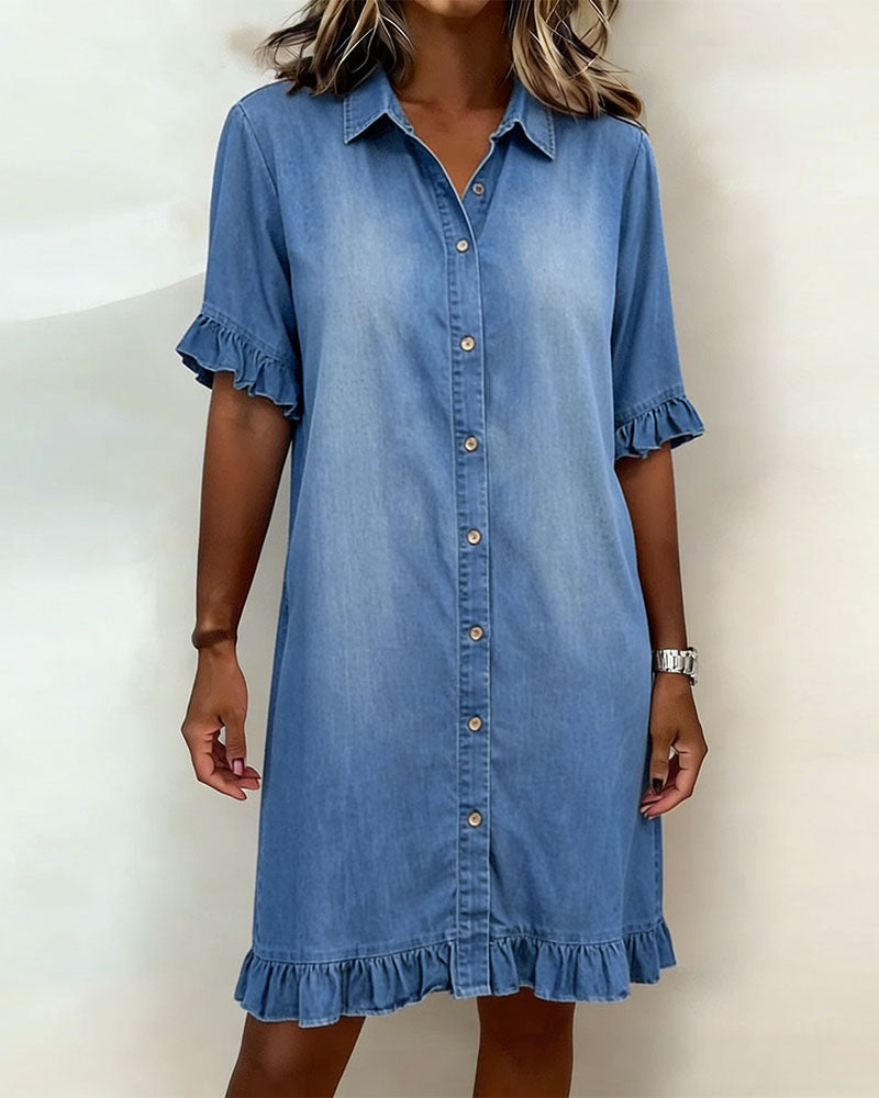 Maria | Comfortable Denim Dress with Flattering Pleats