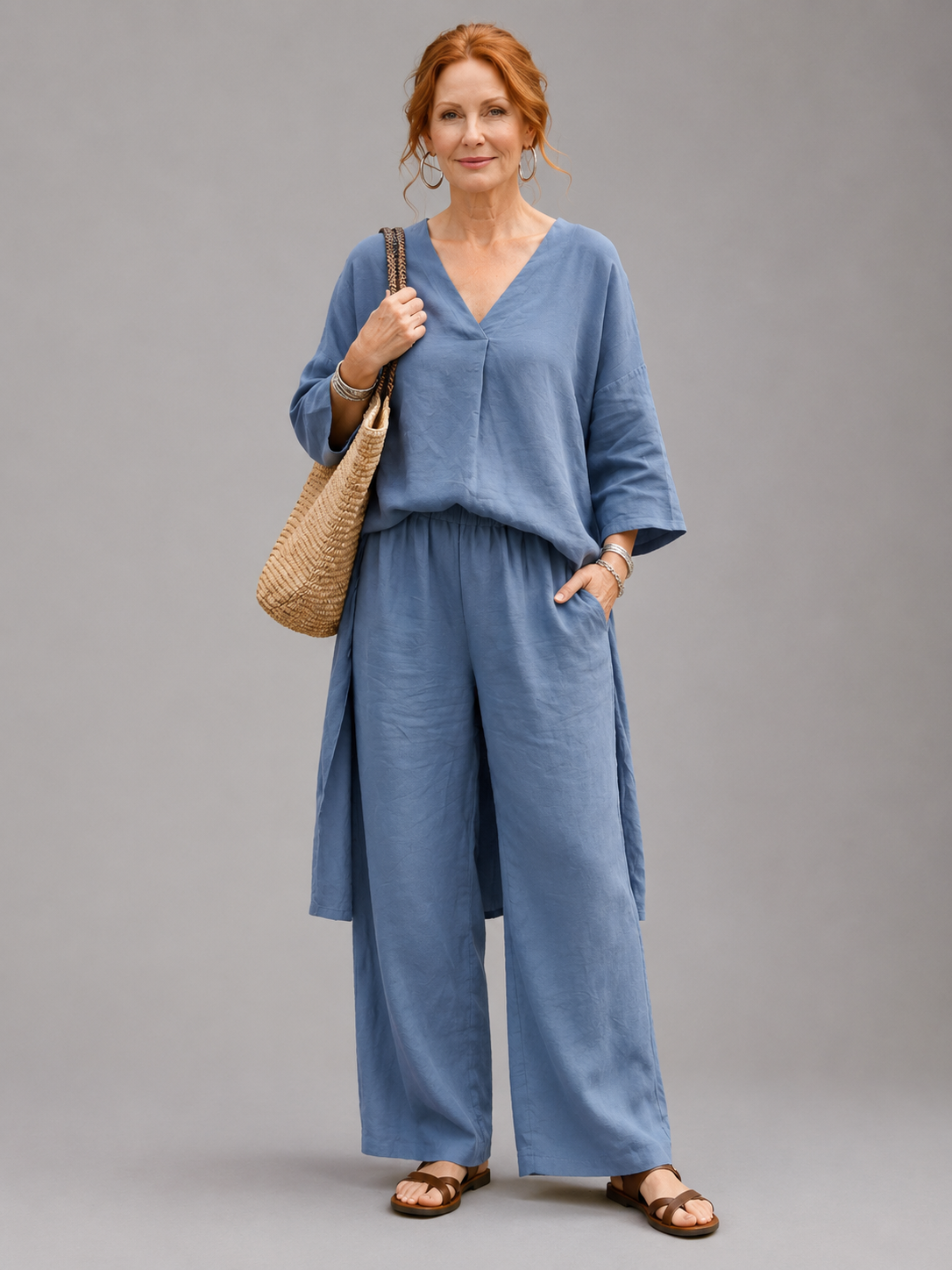 Onyx | Loose Tunic Top Wide Leg Pant Set
