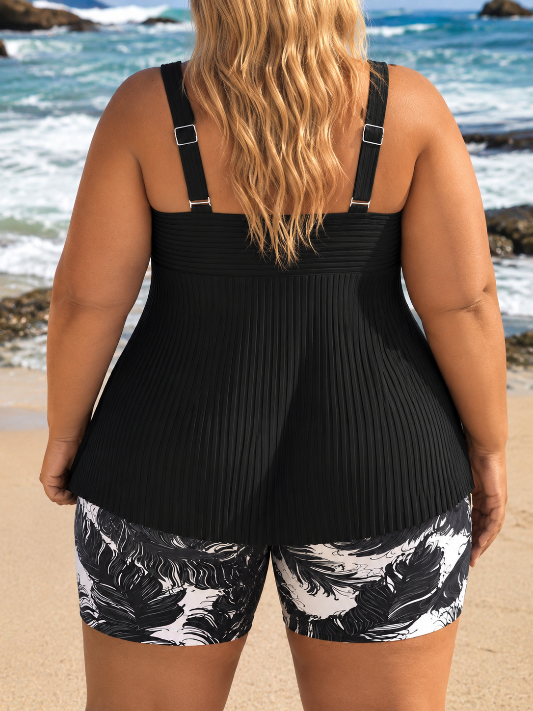 Edith - Plus Size Elegant Tankini Shorts Set