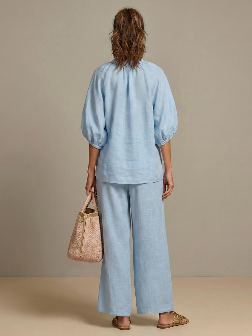 Talia | Zip Front Blouson Top Wide Leg Set