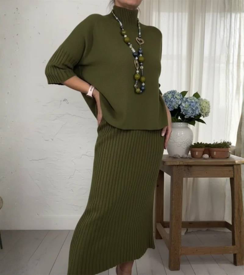 Debora | Ribbed Midi Skirt Knit Set