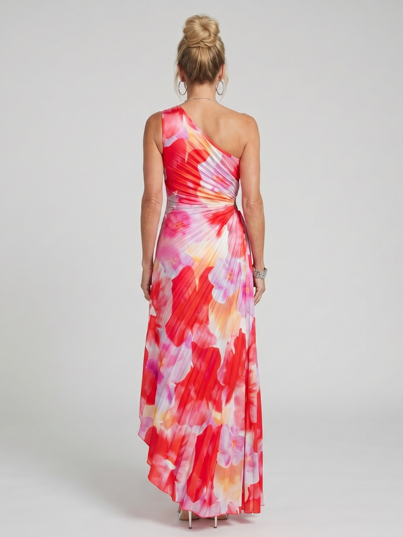 Anya | One Shoulder Pleated Bodice Midi Dress