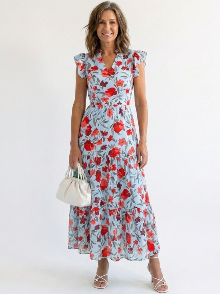 Vera | Floral V-Neck Tiered Midi Dress