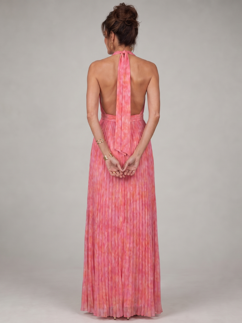 Rosel | Halter Neck Pleated Skirt Maxi Dress