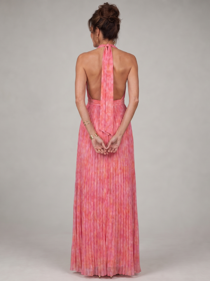 Rosel | Halter Neck Pleated Skirt Maxi Dress