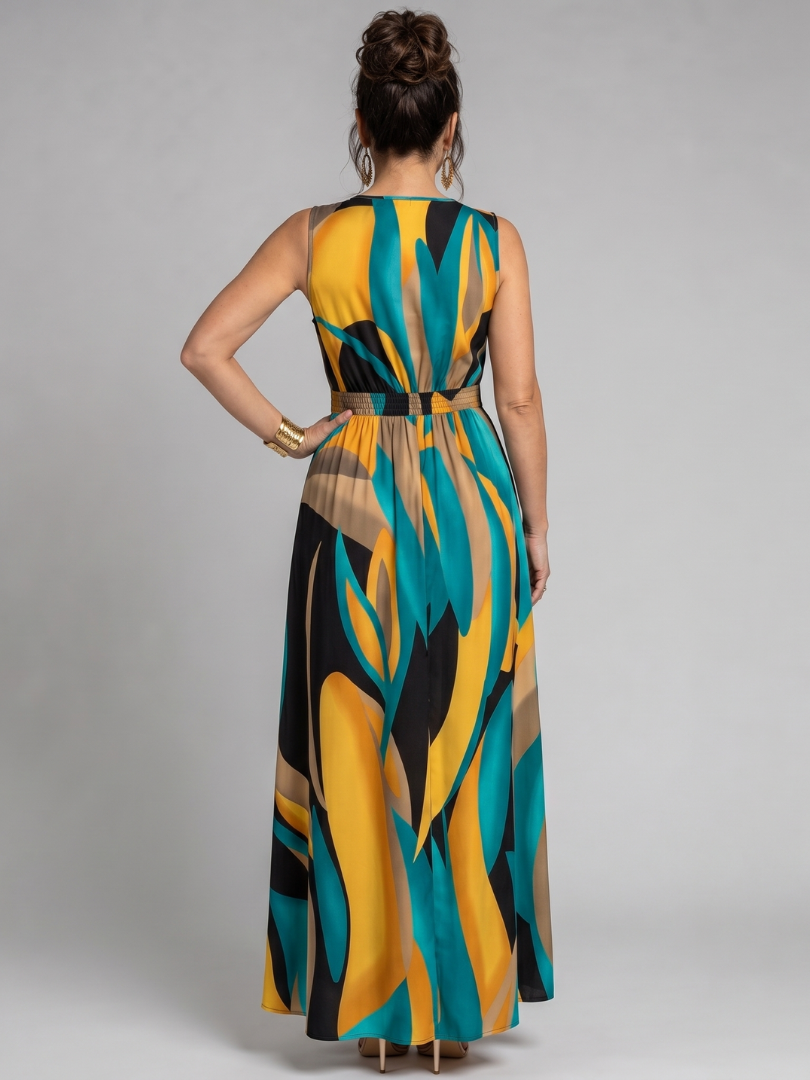 Zarela | Sleeveless Abstract Print Maxi Dress