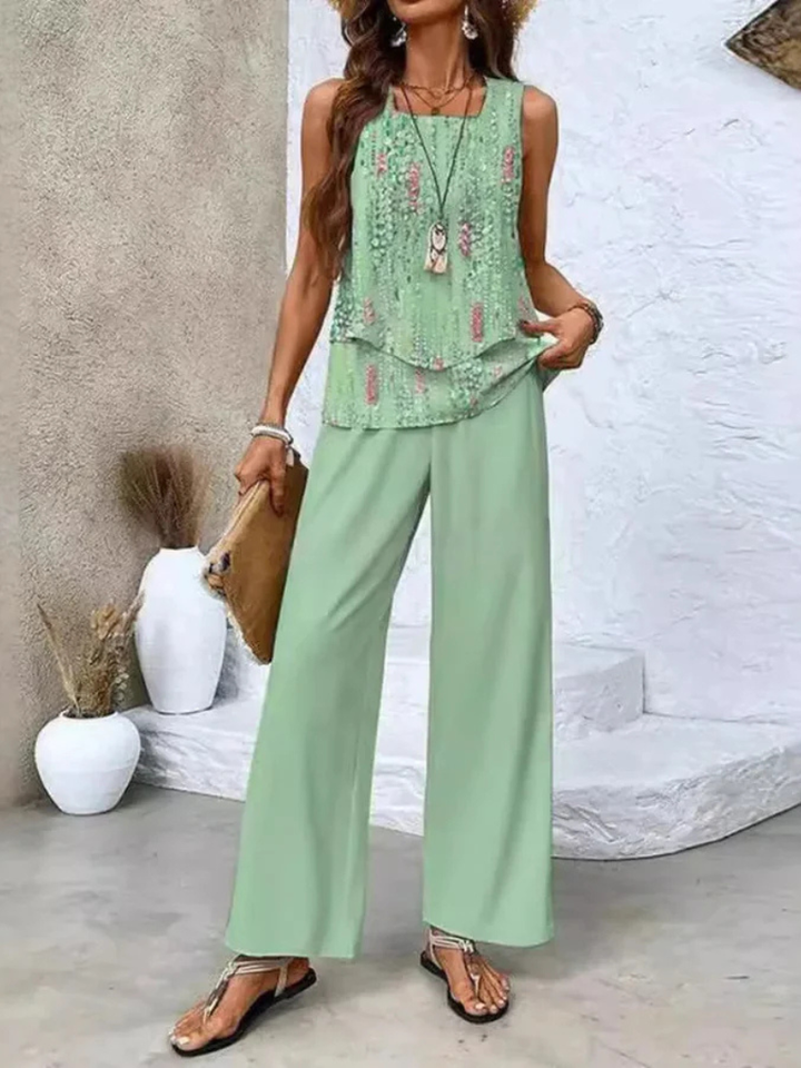 Ovelynra™ | Sleeveless Blouse &amp; Wide-Leg Trousers