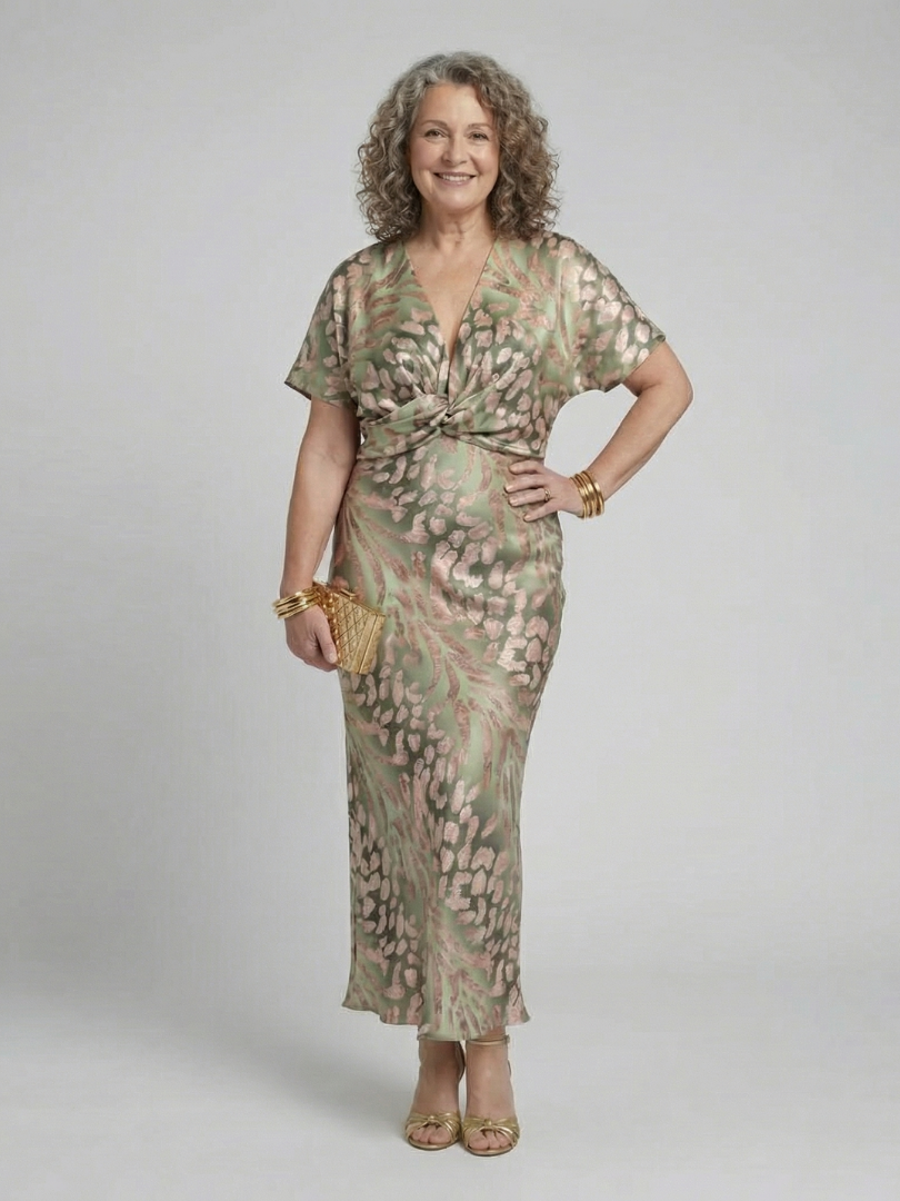 Nora | Abstract Print V Neck Twist Waist Midi Dress