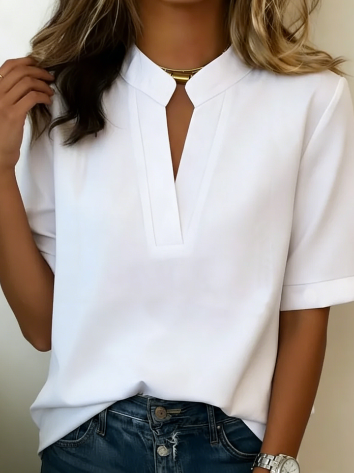 Margaux | Elegant V-Neck Blouse with Gold Detail