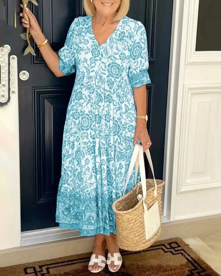 Denise | Graceful V-Neck Floral Dress