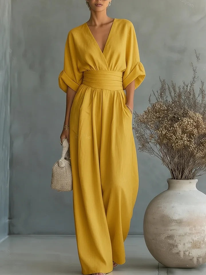 Sculptural Flowy Wide-Leg Jumpsuit