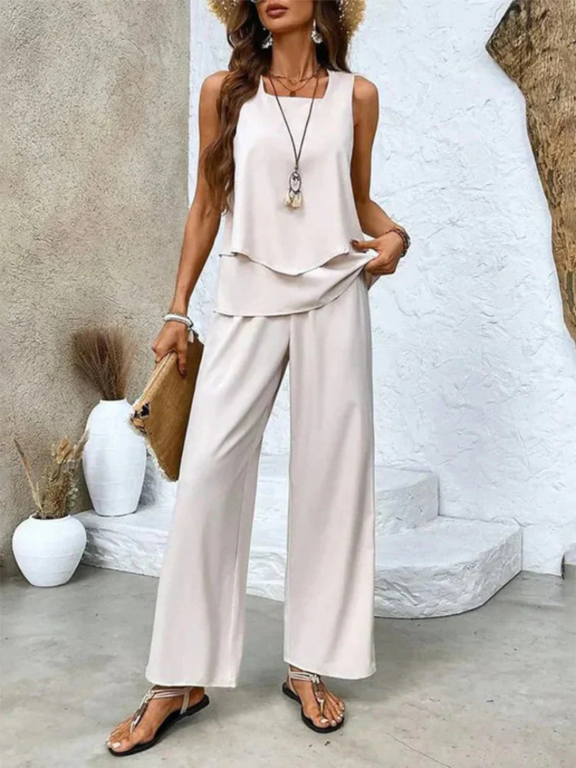 Ovelynra™ | Sleeveless Blouse &amp; Wide-Leg Trousers