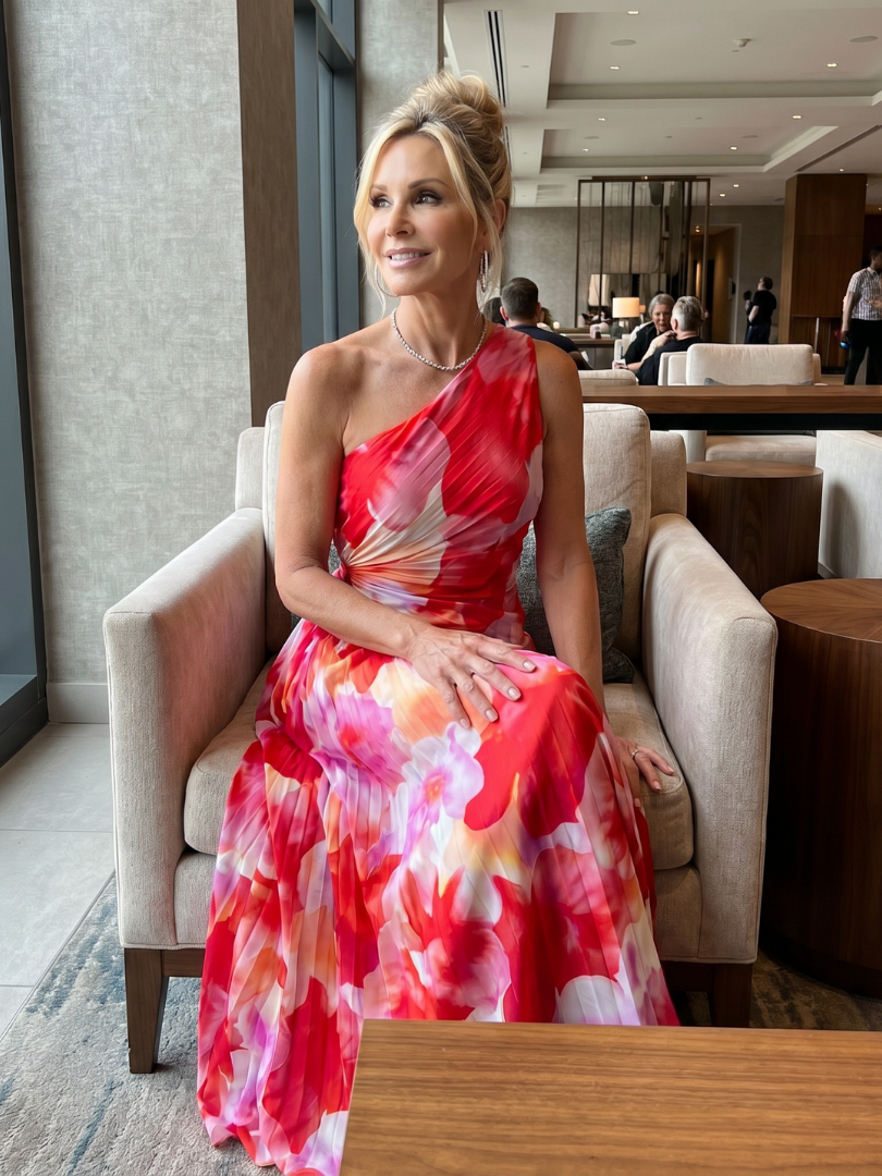 Anya | One Shoulder Pleated Bodice Midi Dress