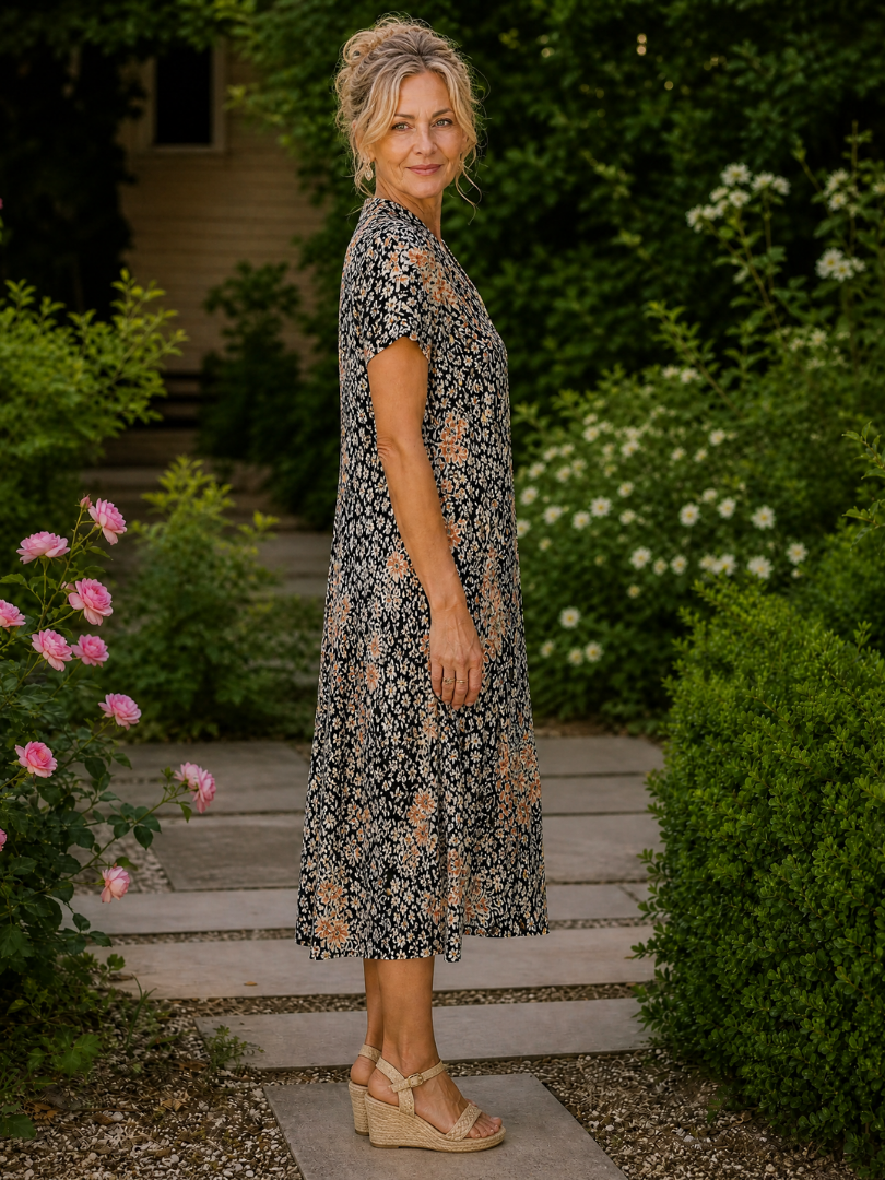 Astrid | Floral Collared Short Sleeve Midi Dress