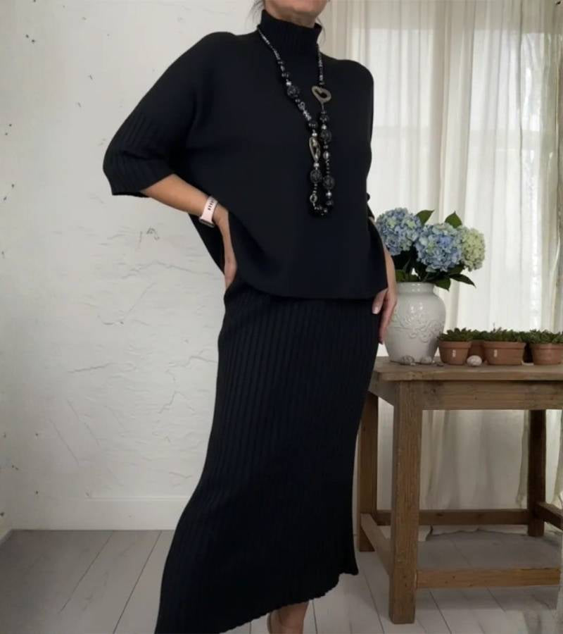 Debora | Ribbed Midi Skirt Knit Set