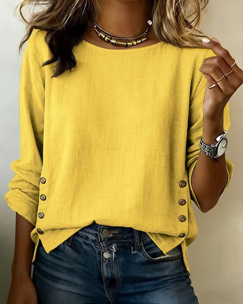 Carla | Casual Round Neck Button Design Top