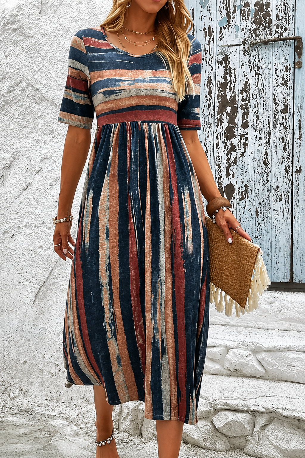 Marloes™ | Striped Midi Dress That Hides the Tummy