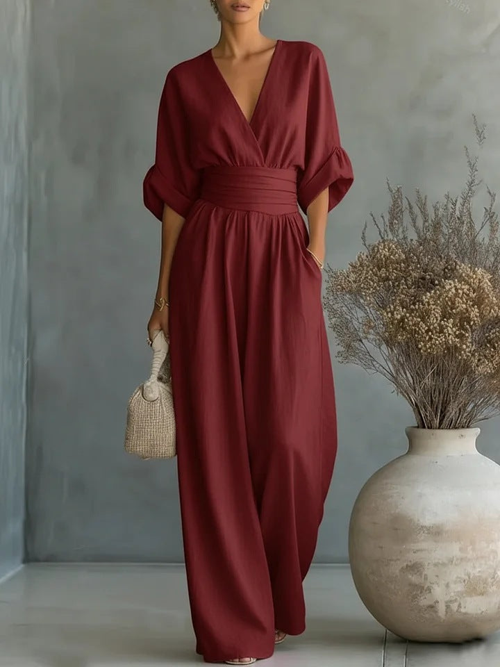 Sculptural Flowy Wide-Leg Jumpsuit