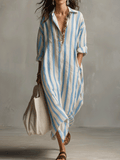 Casual Striped Shirt Bohemian Style Maxi Dress