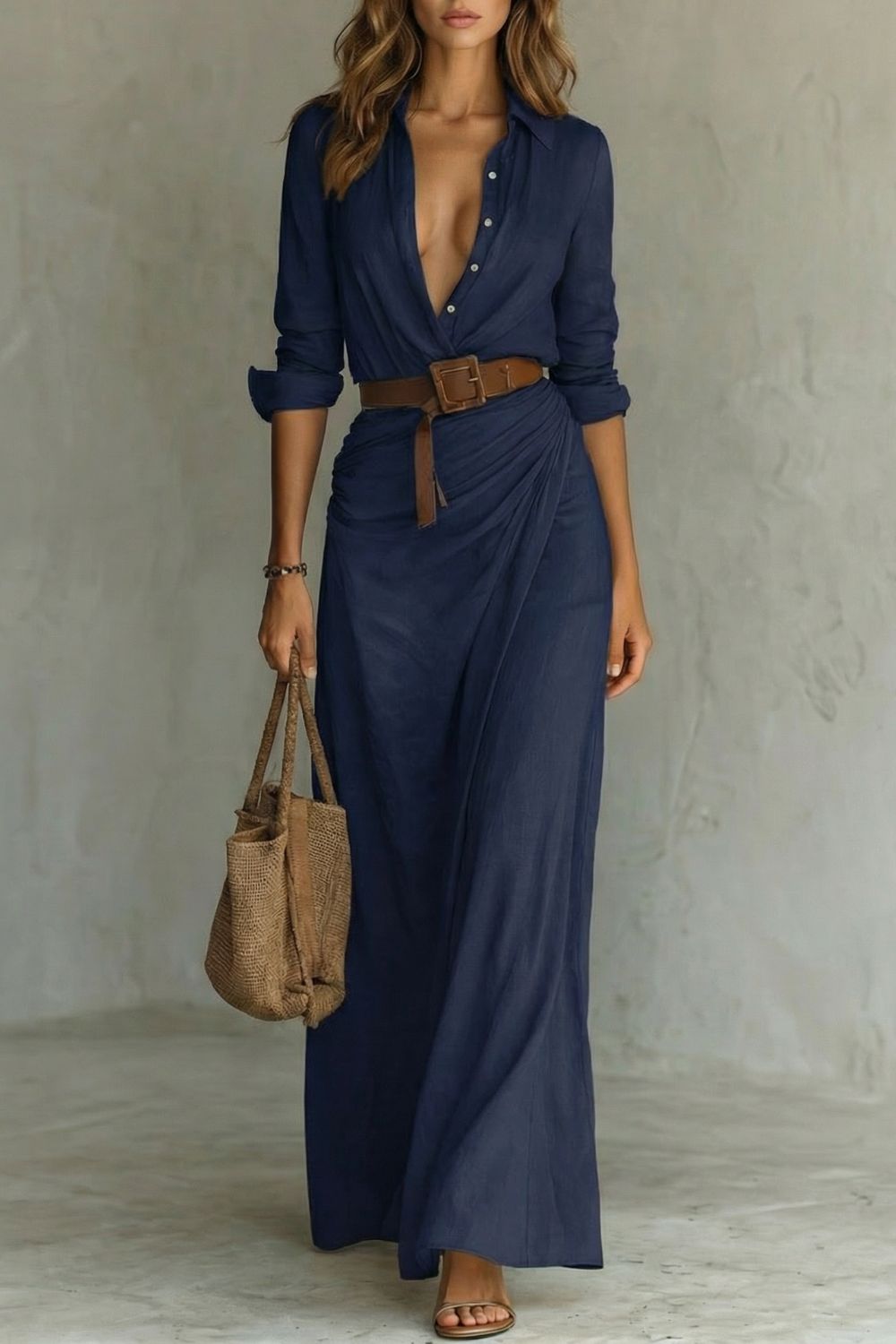 Azura – Button-down wrap dress – Belted maxi dress