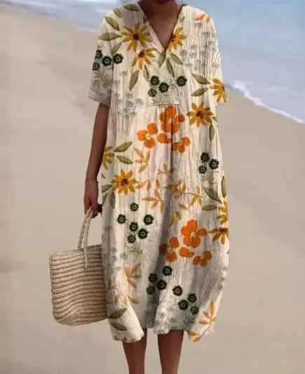 Women's Vintage Floral Print Casual Flowy Dress