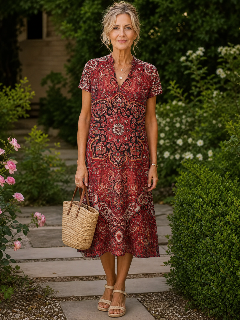 Astrid | Floral Collared Short Sleeve Midi Dress