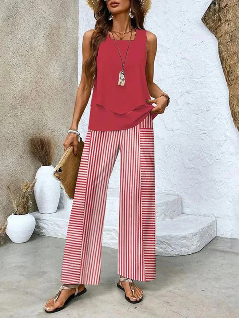 Ovelynra™ | Sleeveless Blouse &amp; Wide-Leg Trousers