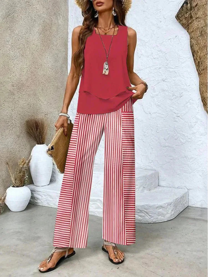 Ovelynra™ | Sleeveless Blouse &amp; Wide-Leg Trousers