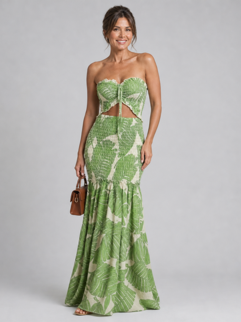Azaria | Strapless Two Piece Printed Maxi Dress Set