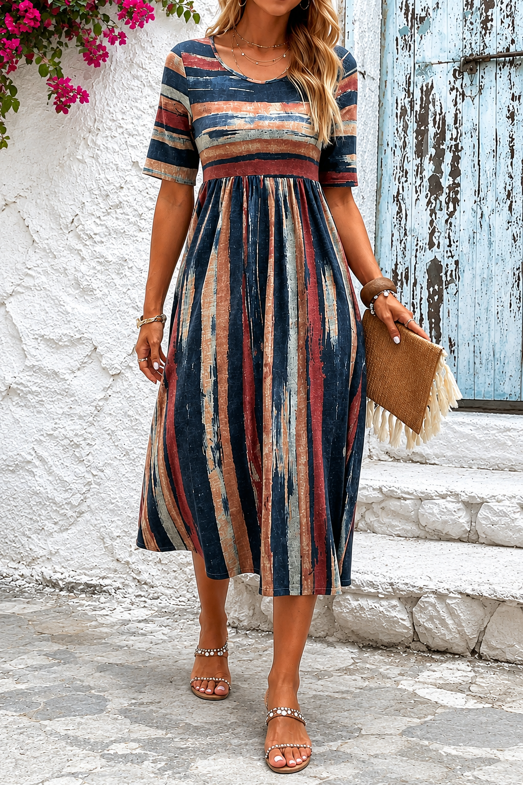 Marloes™ | Striped Midi Dress That Hides the Tummy