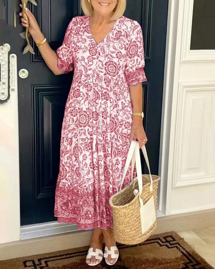 Denise | Graceful V-Neck Floral Dress