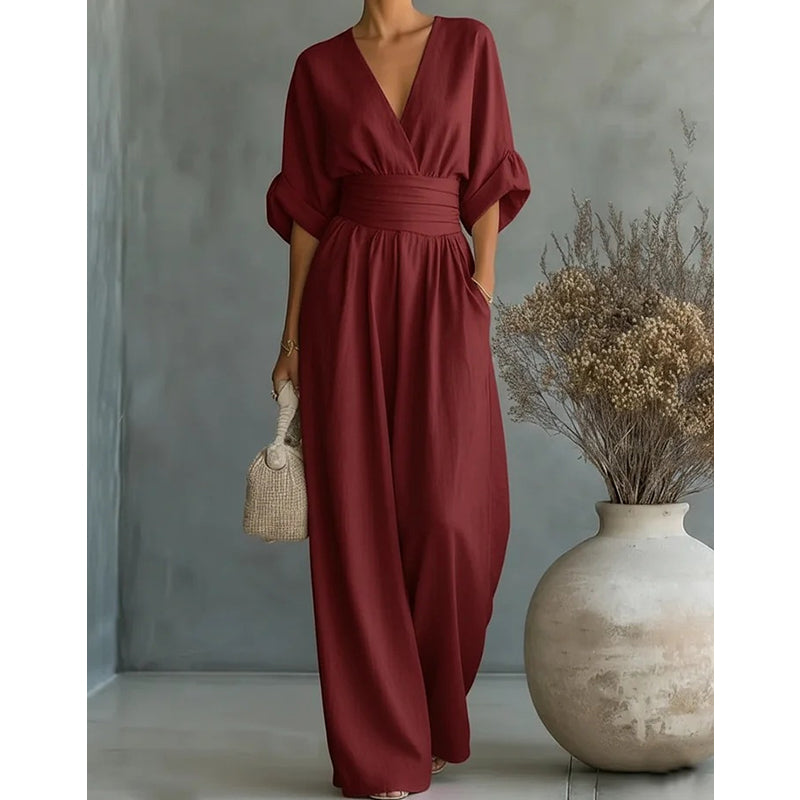 Sculptural Flowy Wide-Leg Jumpsuit