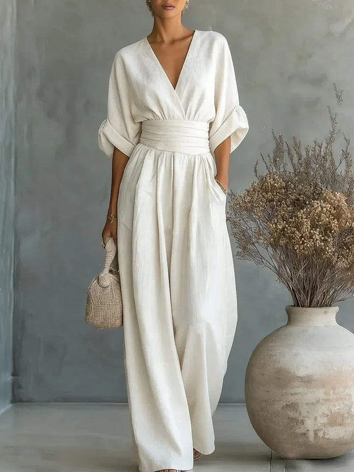 Sculptural Flowy Wide-Leg Jumpsuit