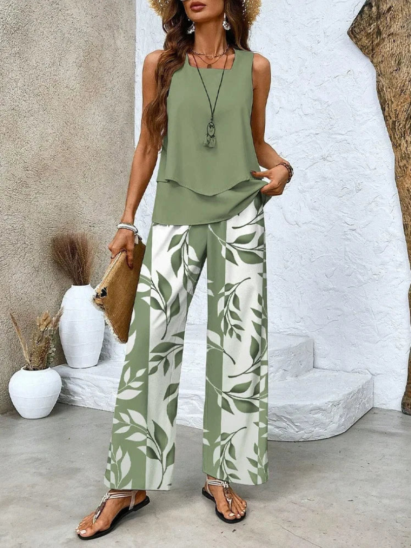 Ovelynra™ | Sleeveless Blouse &amp; Wide-Leg Trousers