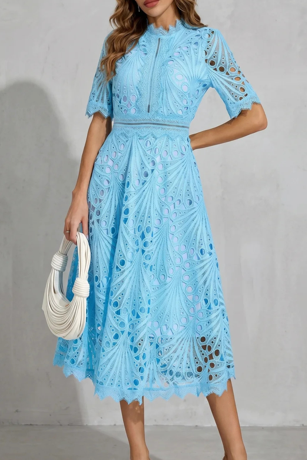 Charlisse – Ornate lace refinement – High-neck midi dress