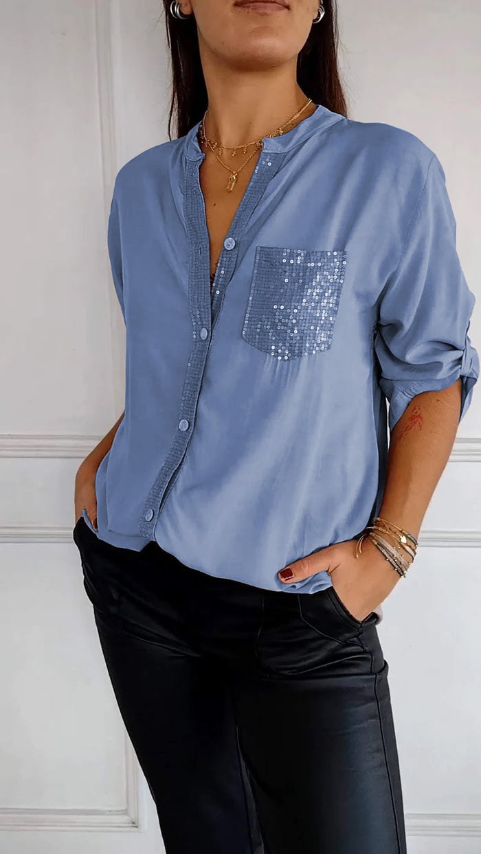 COTTON V™ | V-Neck Mid-Sleeve Casual Top