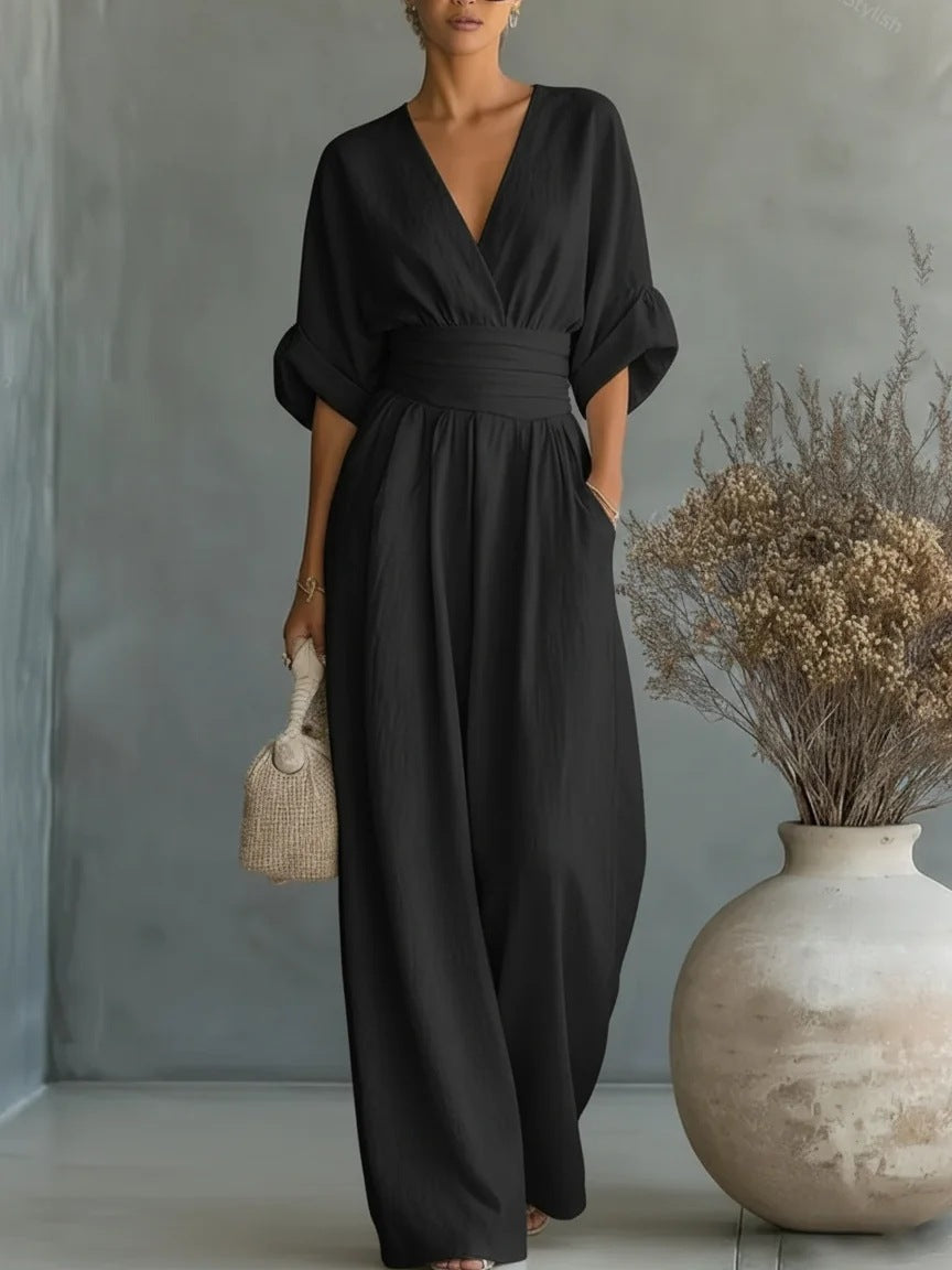Sculptural Flowy Wide-Leg Jumpsuit