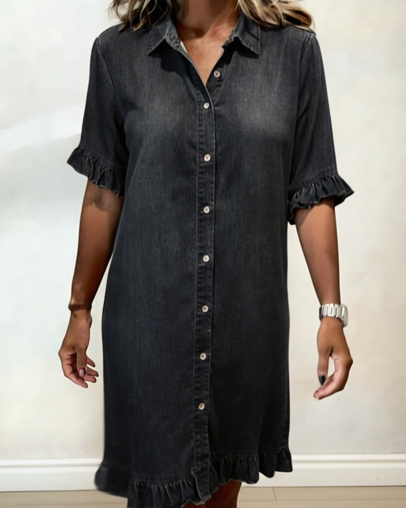 Maria | Comfortable Denim Dress with Flattering Pleats