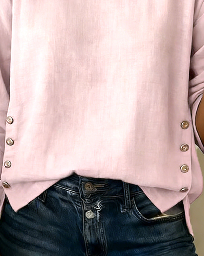 Carla | Casual Round Neck Button Design Top