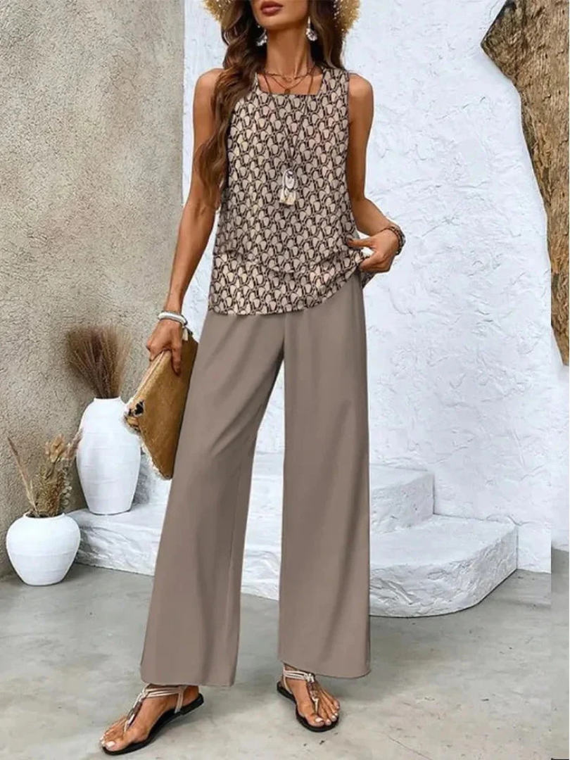 Ovelynra™ | Sleeveless Blouse &amp; Wide-Leg Trousers