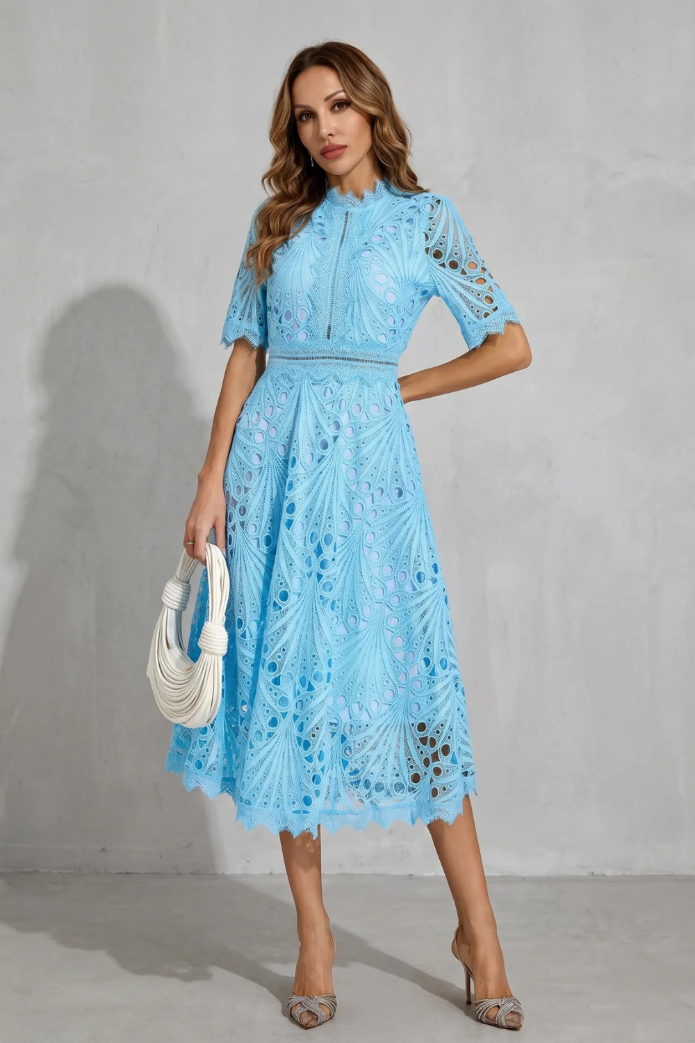 Charlisse – Ornate lace refinement – High-neck midi dress