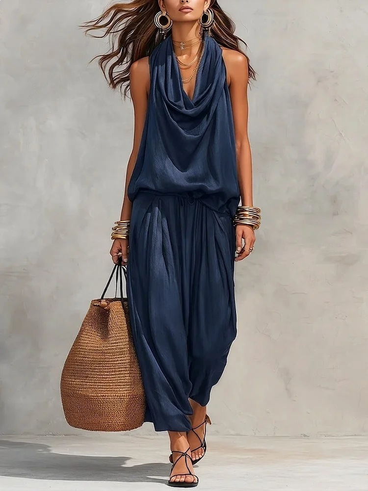 Maya | Halter Top & Pleated Wide-Leg Pants Set